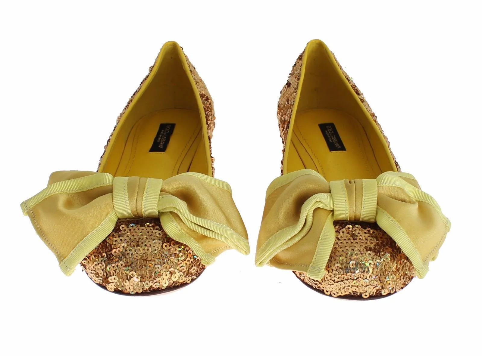 Yellow Sequined Silk Loafers Flat Shoes