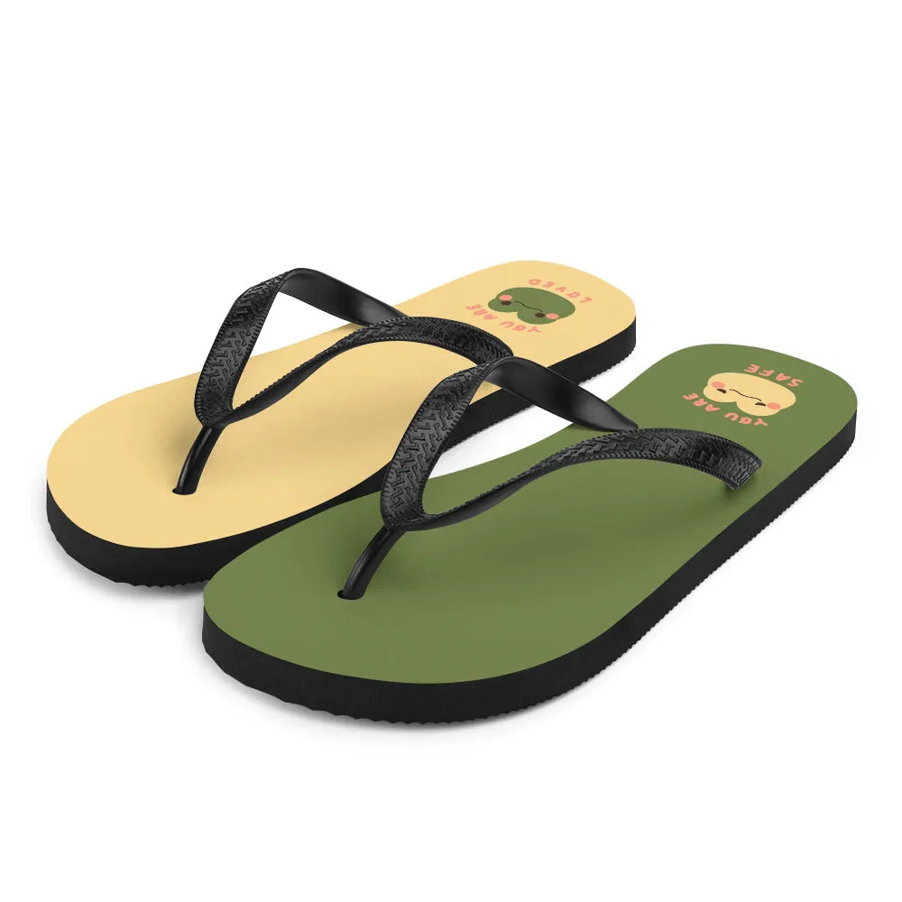You are Safe You are Loved Froggy Cute Frog Flip-Flops Women's Sizes S, M, L